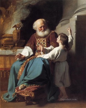 イエス Painting - サミュエルがイーライに神の裁きを読み聞かせるエリス・ハウス植民地時代のニューイングランドの肖像画 ジョン・シングルトン・コプリー